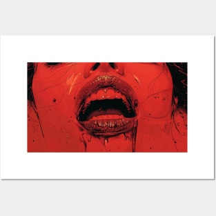 Red Lips Vampire Fangs Out Posters and Art